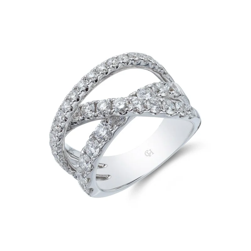 18ct White Gold Brilliant Cut 2.21ct Diamond Crossover Fancy Band