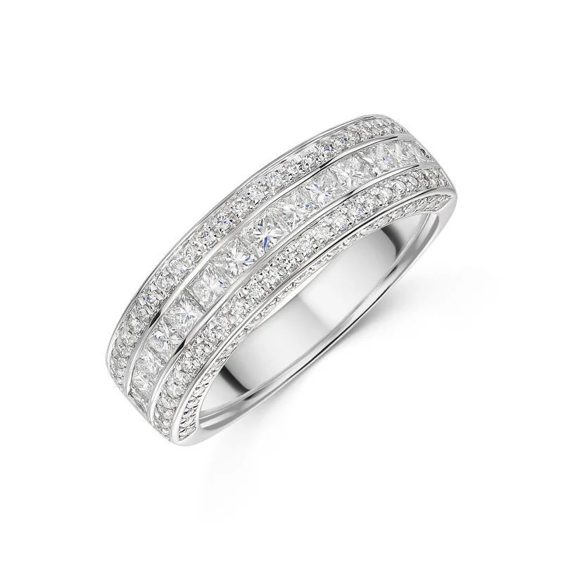 Platinum 1.00ct Princess and Round Brilliant Cut Diamond Band