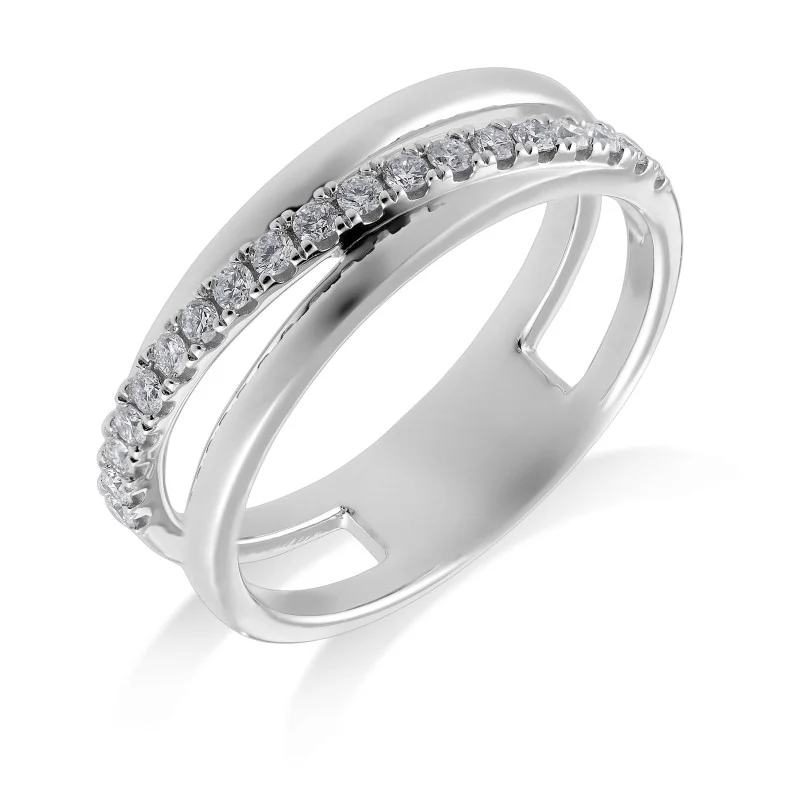 9ct White Gold Brilliant Cut 0.25ct Diamond Cross Over Fancy Band
