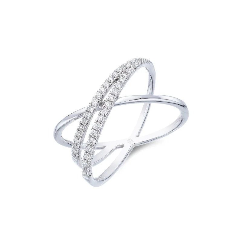 9ct White Gold Brilliant Cut Diamond 0.30ct Cross Over Fancy Band