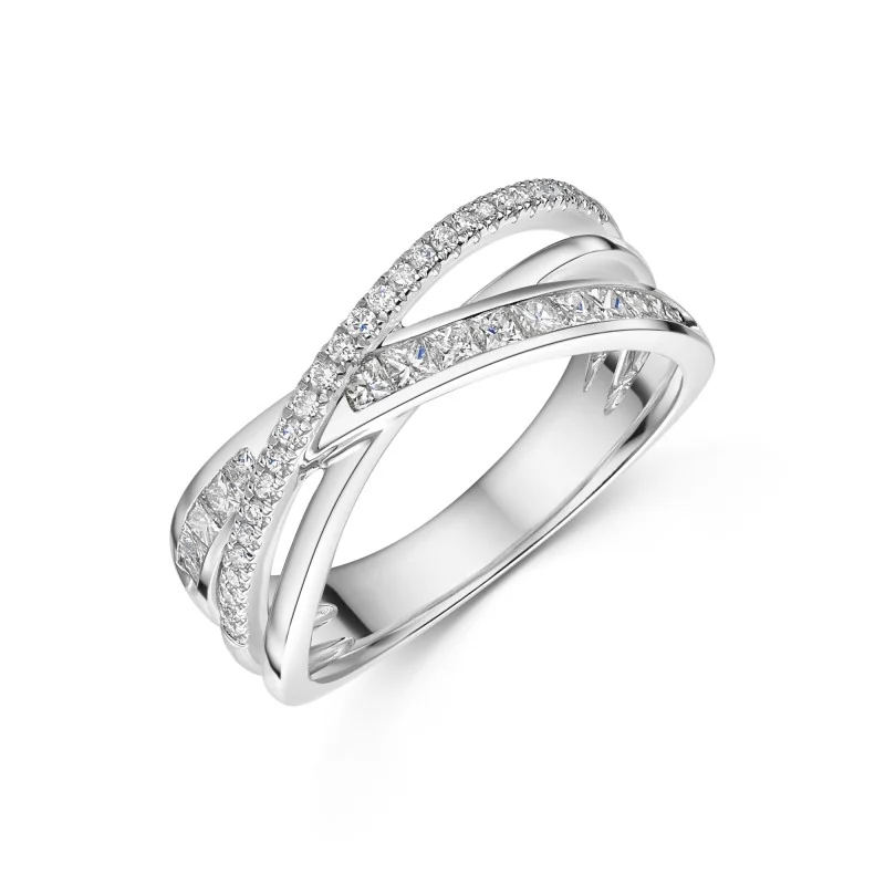 Platinum Mixed Cut 0.50ct Diamond Set Crossover Fancy Band