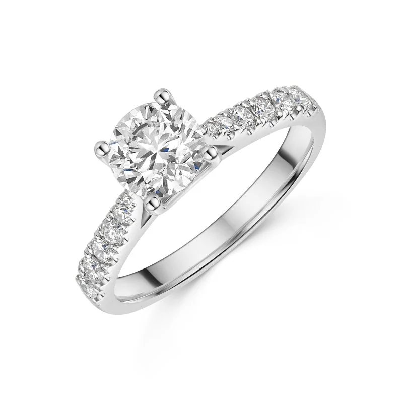 Platinum Round Brilliant 1.00ct Diamond Solitaire Ring with Claw Set Diamond Shoulders
