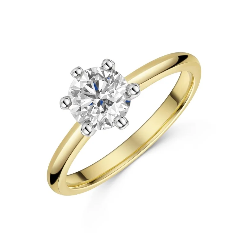 18ct Yellow Gold 1.00ct Round Brilliant Diamond 6 Claw Solitaire Ring