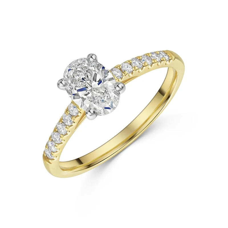 18ct Yellow Gold Oval Cut 1.00ct Diamond Ring with Diamond Set Shoulders