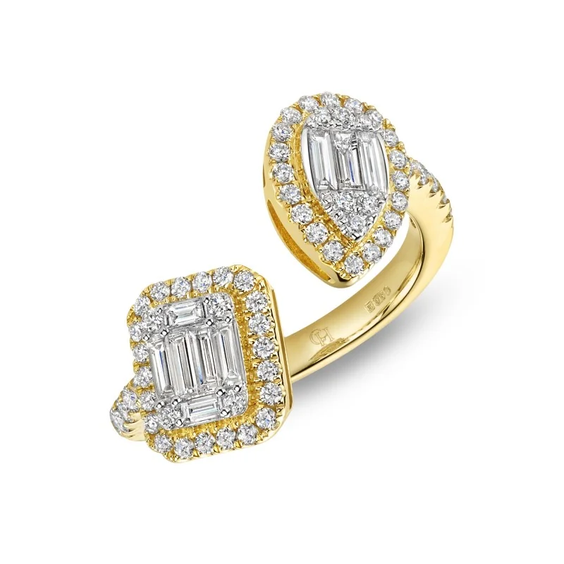 9ct Yellow Gold Brilliant And Baguette Cut Diamond 0.83ct Open Cluster Ring