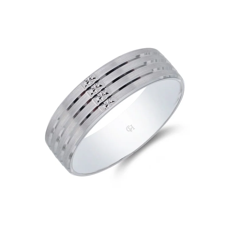 9ct White Gold Line Wedding Ring 1