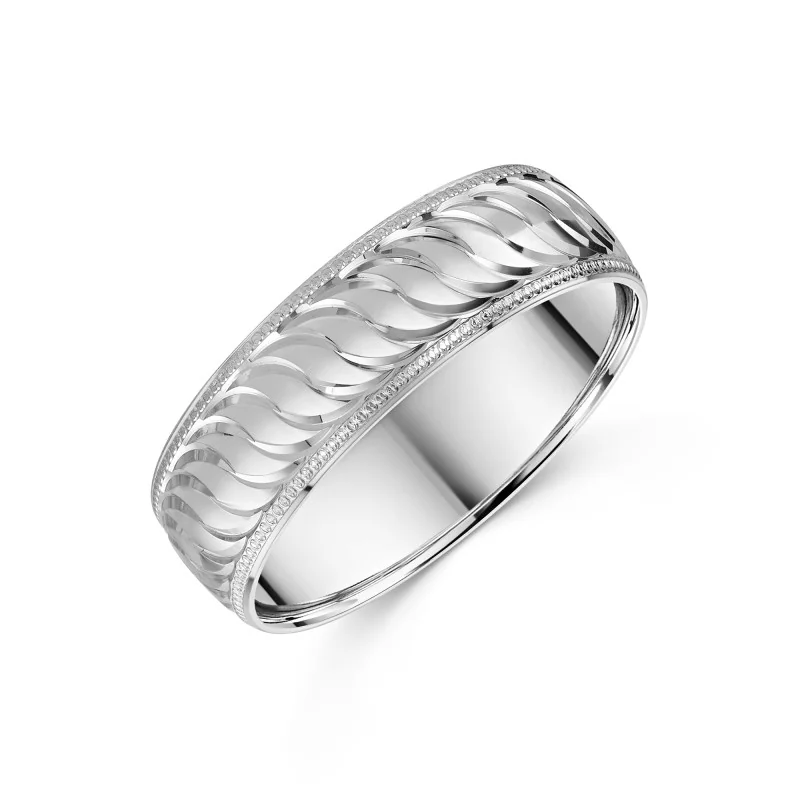 9ct White Gold 6mm Gents Lined Wedding Ring