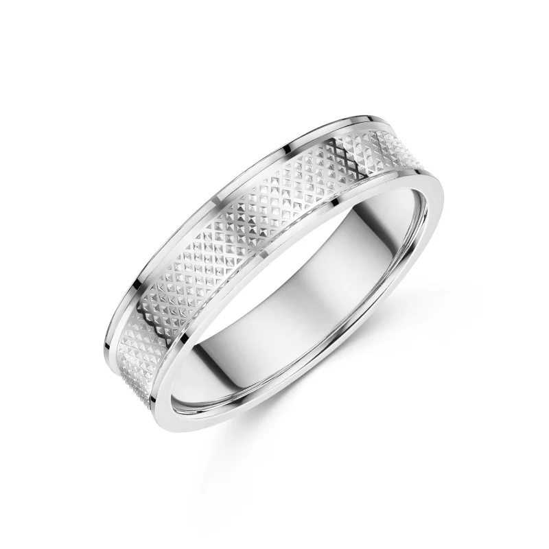 9ct White Gold 5mm Grain Centre Mens Wedding Ring