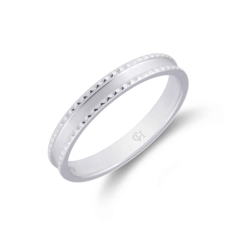 9ct White Gold Satin Centre And Sparkle Cut Edges 3mm Wedding Ring
