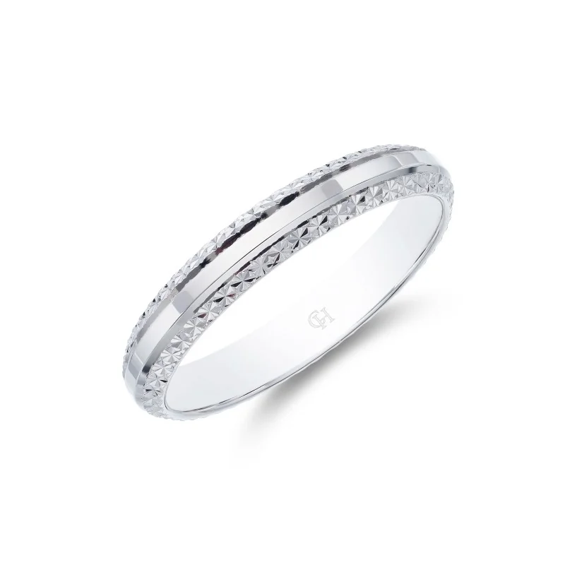 9ct White Gold 2.8mm Edged Sparkle Cut Wedding Band
