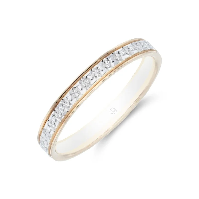 9ct 2 Colour Gold Sparkle Cut Wedding Ring
