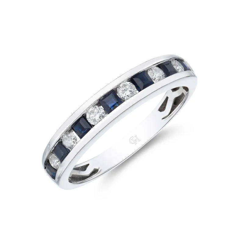 9ct White Gold Princess Cut Sapphire and Brilliant Cut Diamond 0.63ct Eternity Ring