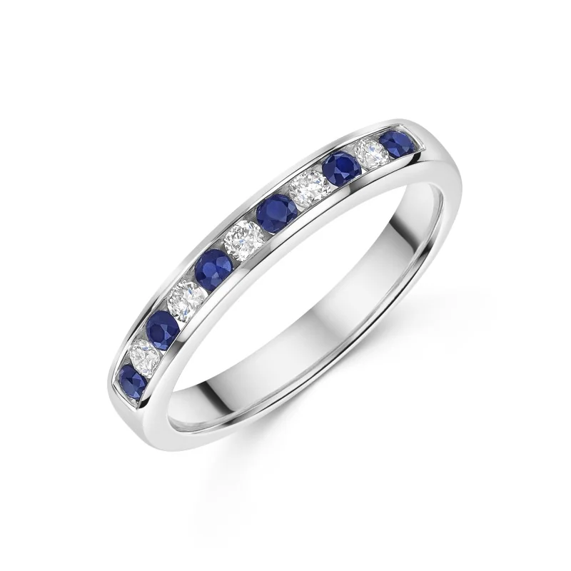 18ct White Gold Round Brilliant 0.40ct Diamond & Sapphire Channel Set Eternity Ring