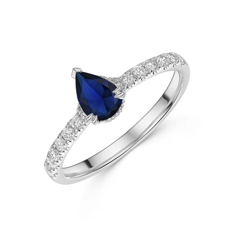 Platinum Pear Shape 0.90ct Sapphire Hidden Halo Ring