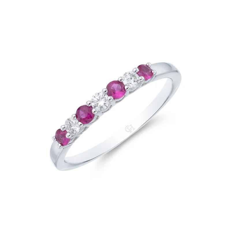 18ct White Gold Round Brilliant 0.12ct Ruby and 0.13ct Diamond Eternity Ring