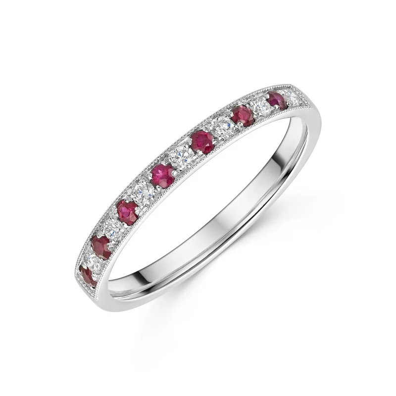 9ct White Gold Round Brilliant 0.30ct Ruby & Diamond Eternity Ring