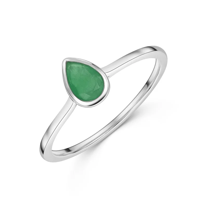 9ct White Gold 0.40ct Pear Cut Rub Over Emerald Ring