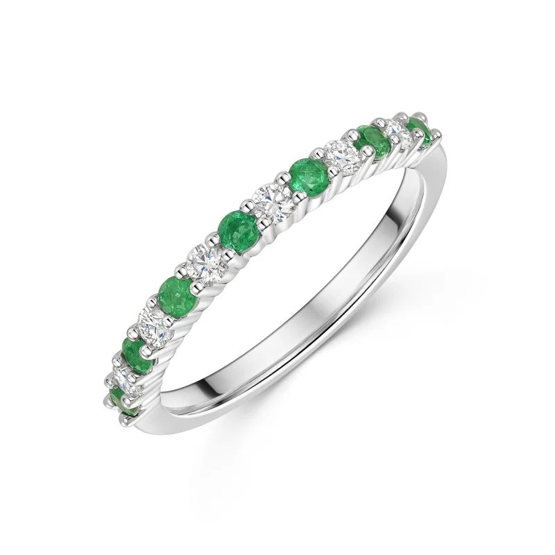 Platinum 0.39ct Round Brilliant Emerald & Diamond Eternity Ring