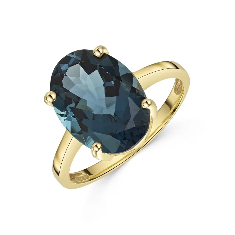 9ct Yellow Gold Oval Cut 6.90ct London Blue Topaz Solitaire Ring