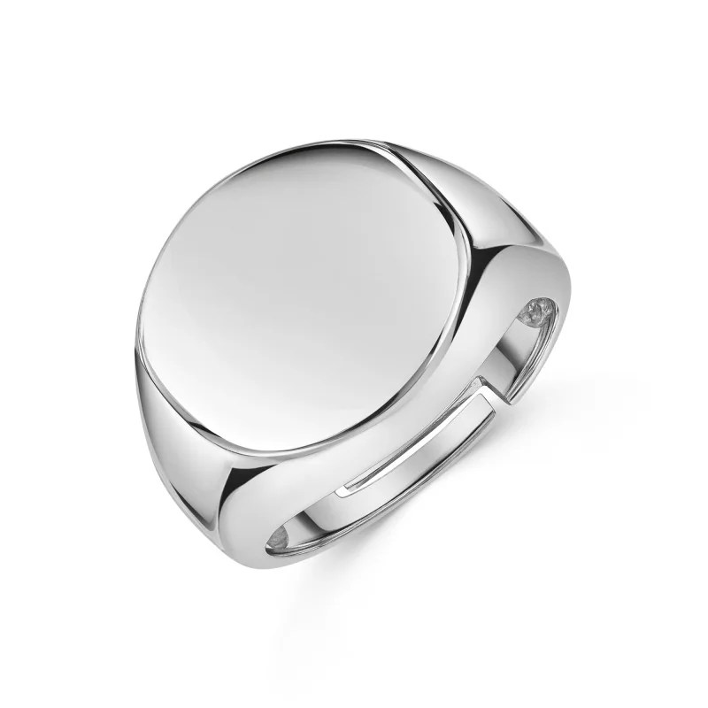 Silver Mens Adjustable Signet Ring