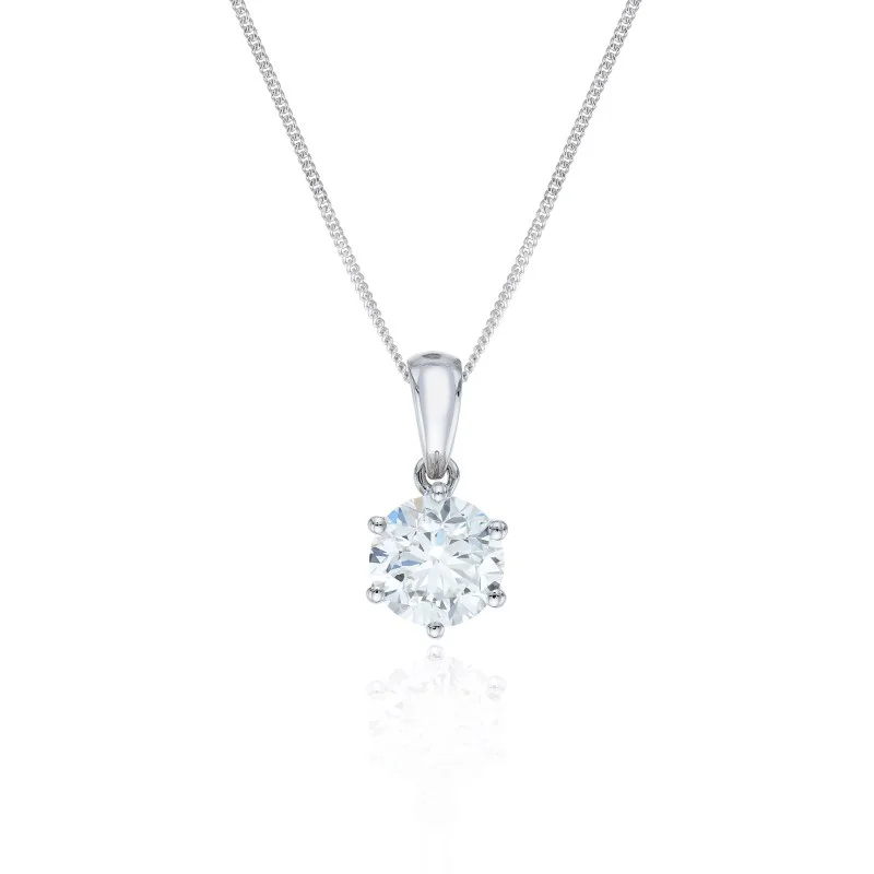 18ct White Gold 0.70ct Round Brilliant 6 Claw Diamond Solitaire Pendant