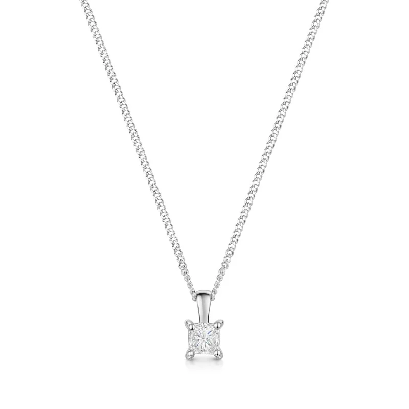 18ct White gold 0.30ct Princess Cut Diamond Solitaire Pendant