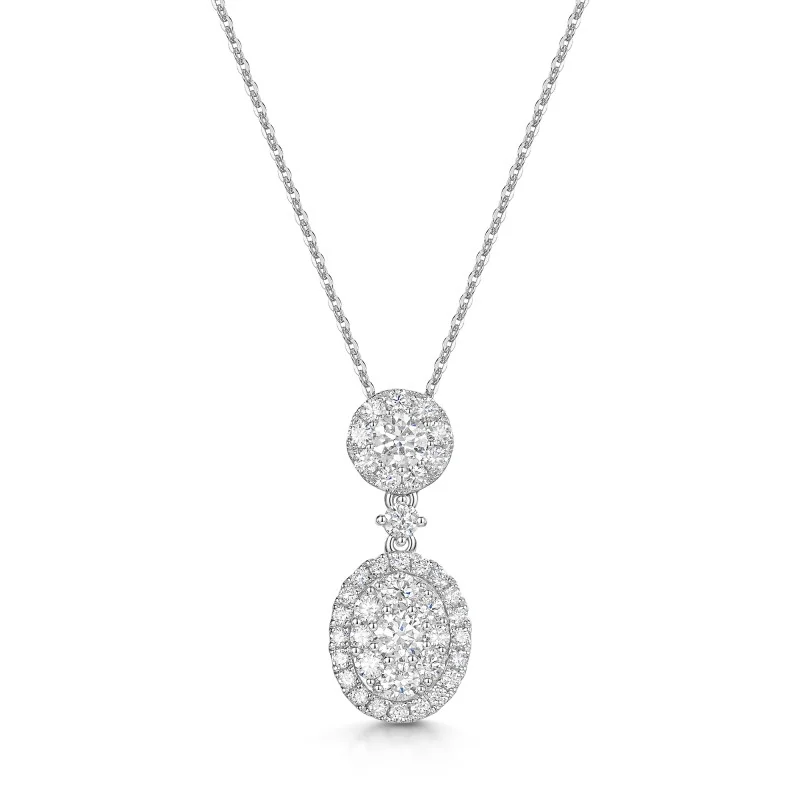 18ct White Gold Round Brilliant 0.75ct Diamond Round & Oval Shape Drop Pendant