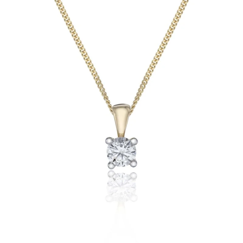 18ct Yellow Gold 0.33ct Round Brilliant 4 Claw Diamond Solitaire Pendant