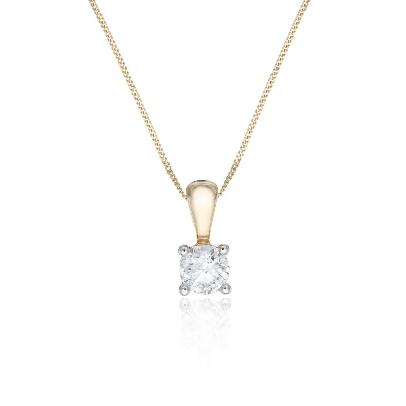 18ct Yellow Gold 0.50ct Round Brilliant 4 Claw Diamond Solitaire Pendant