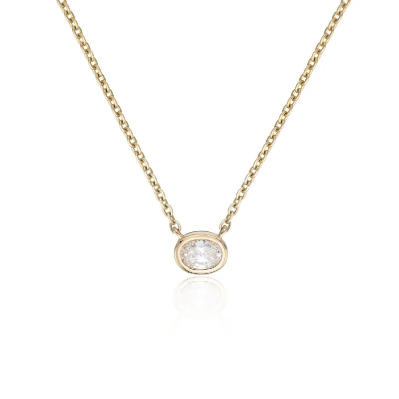 18ct Yellow Gold 0.14ct Solitaire Oval Diamond Pendant