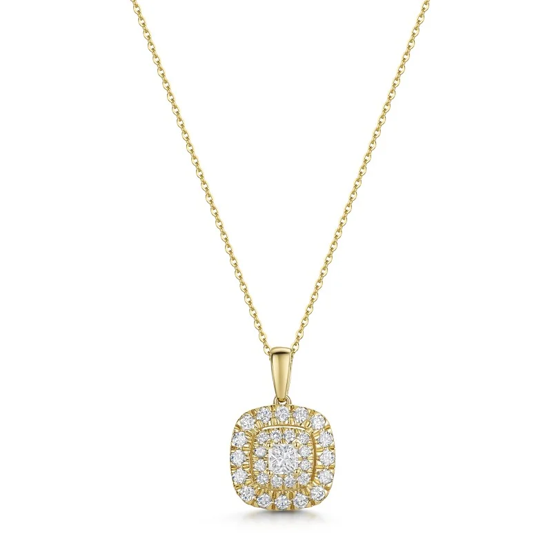 18ct Yellow Gold Princess Cut Diamond Double Halo 0.50ct Pendant