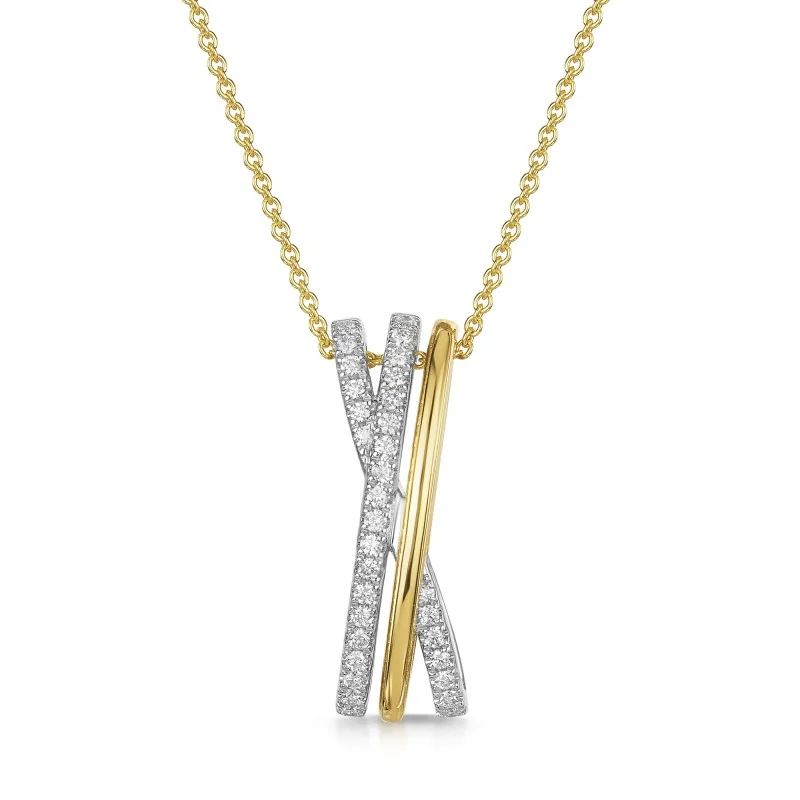 18ct Yellow Gold Round Brilliant 0.20ct Diamond Multi Strand Cross Over Pendant