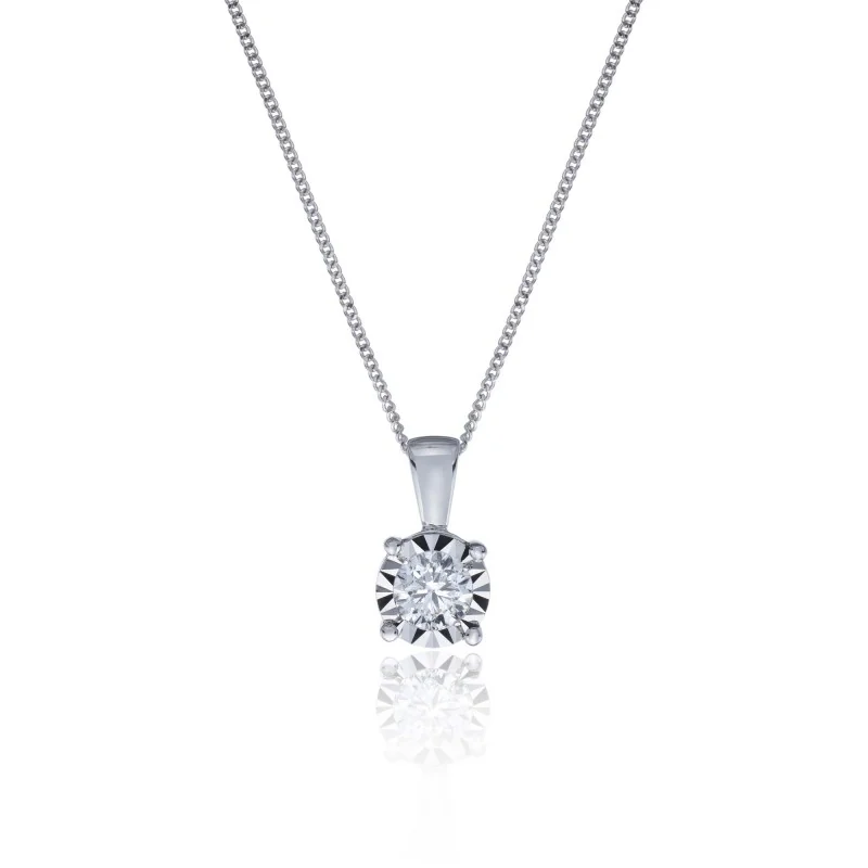 9ct White Gold Round Brilliant 0.25ct Diamond Illusion Set Pendant
