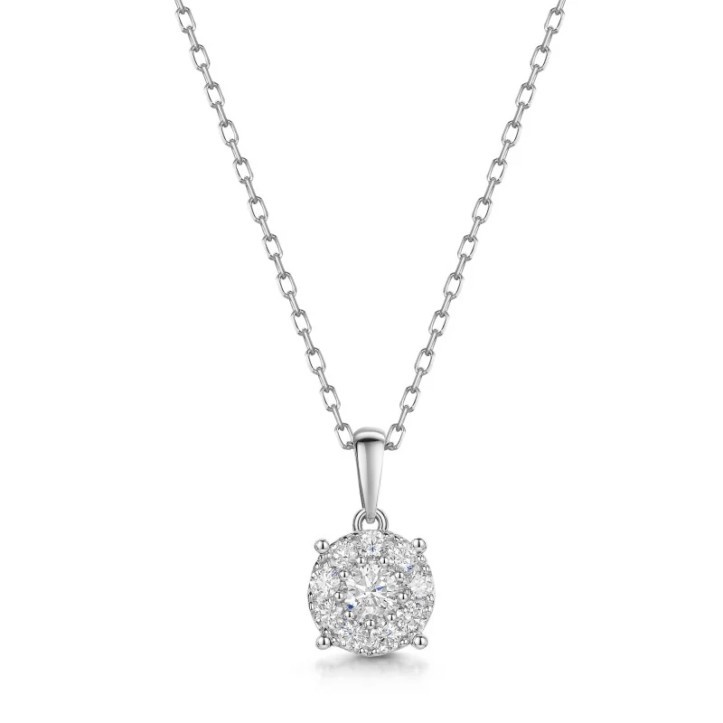 9ct White Gold Round Brilliant 0.45ct Diamond Illusion Style 4 Claw Pendant