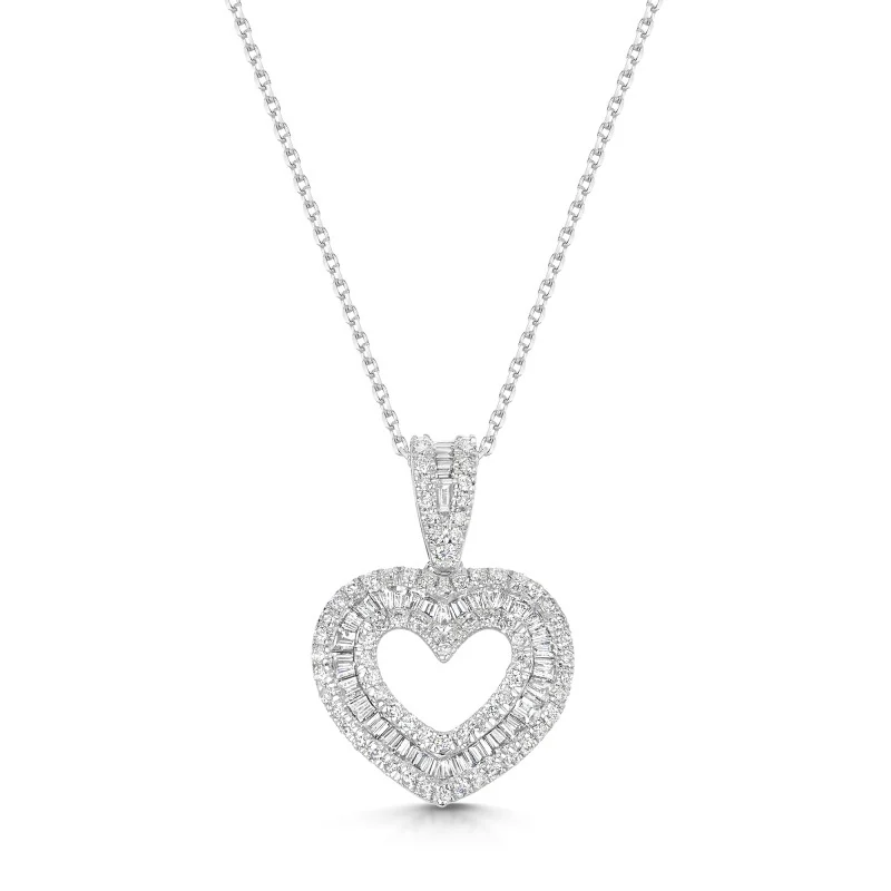 9ct White Gold Baguette and Round Brilliant Cut 0.48ct Diamond Pendant