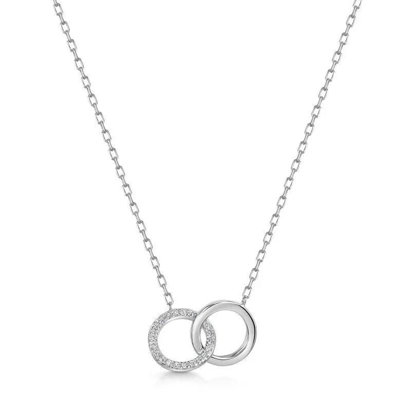 9ct White Gold Round Brilliant 0.06ct Diamond Interlocking Circle Pendant