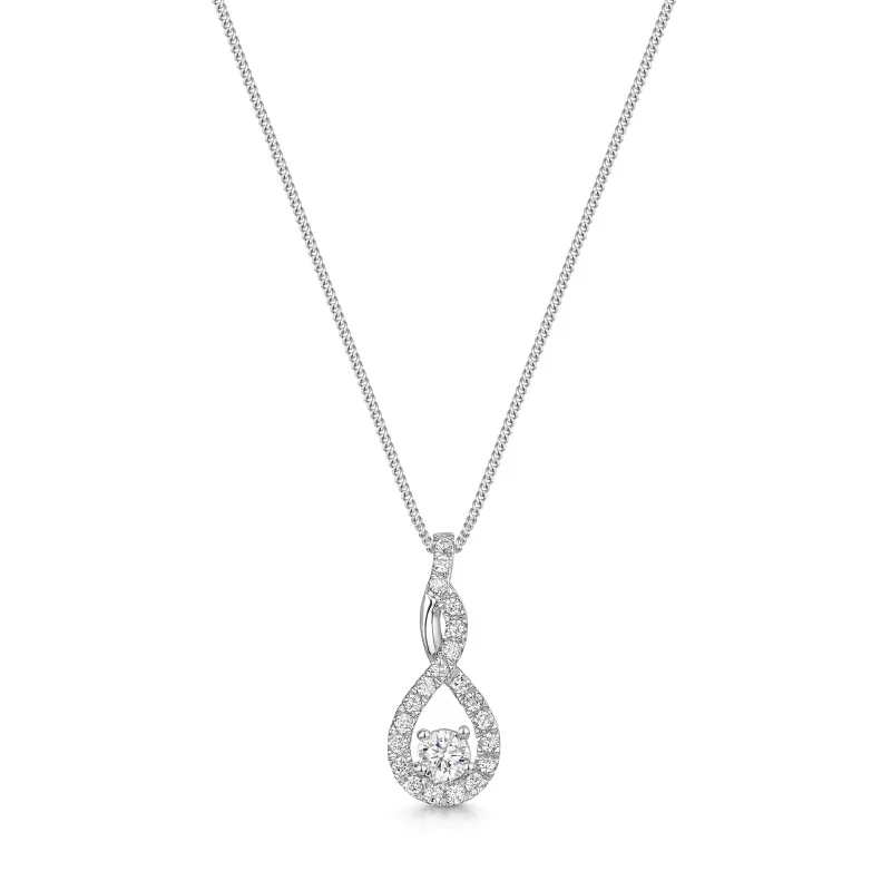 9ct White Gold Round Brilliant 0.33ct Diamond Twist Drop Pendant