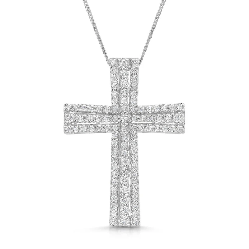 9ct White Gold Round Brilliant 0.75ct Diamond Fancy Cross Pendant
