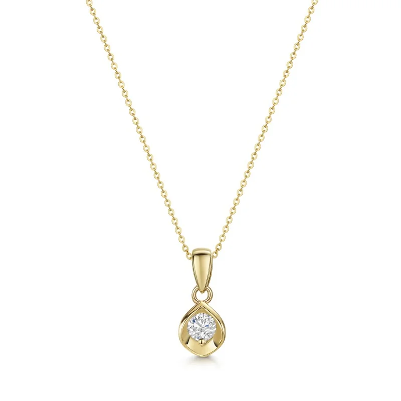 9ct Yellow Gold Round Brilliant 0.10ct Diamond Oyster Style Solitaire Pendant