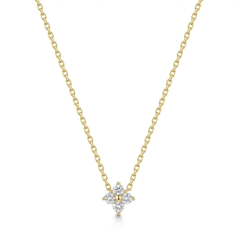 9ct Yellow Gold Round Brilliant 0.13ct Diamond Flower Pendant