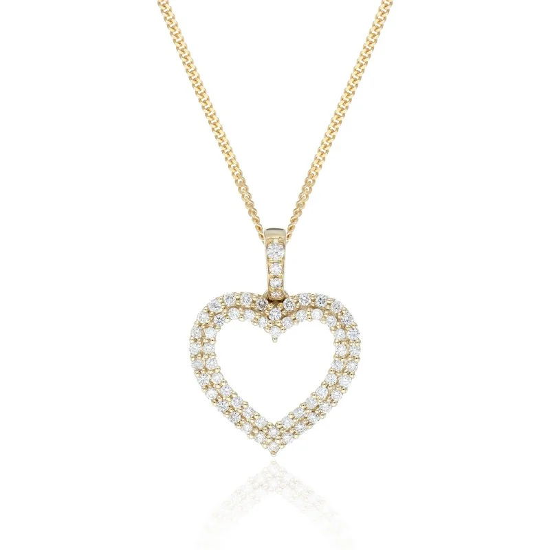 9ct Yellow Gold Round Brilliant Diamond 0.42ct Double Halo Heart Pendant
