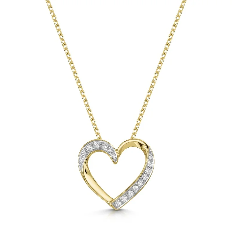 9ct Yellow Gold Round Brilliant 0.10ct Diamond Heart Shape Pendant
