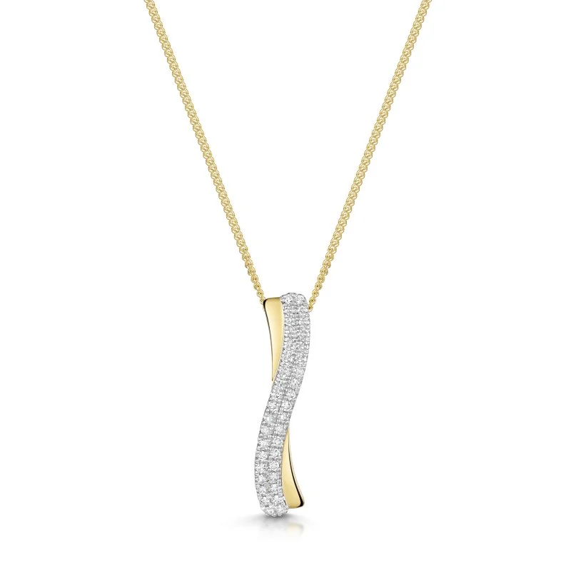 9ct Yellow Gold Round Brilliant 0.10ct Diamond Cross Over Drop Pendant