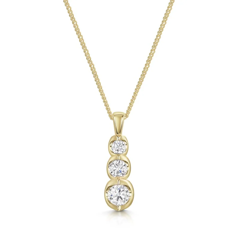 9ct Yellow Gold Round Brilliant 0.50ct Diamond 3 Stone Drop Pendant