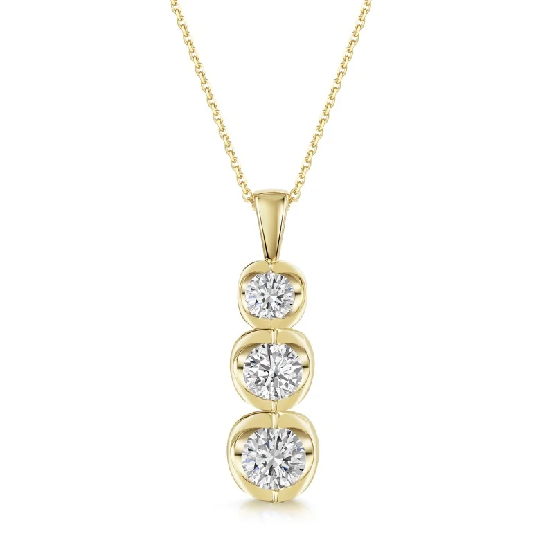 9ct Yellow Gold Round Brilliant 1.00ct Diamond 3 Stone Drop Pendant