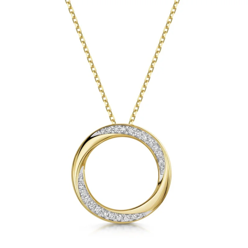 9ct Yellow Gold Round Brilliant 0.15ct Diamond Circle Pendant