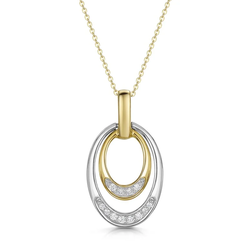 9ct White Gold and Yellow Gold Round Brilliant Diamond Oval Drop Pendant