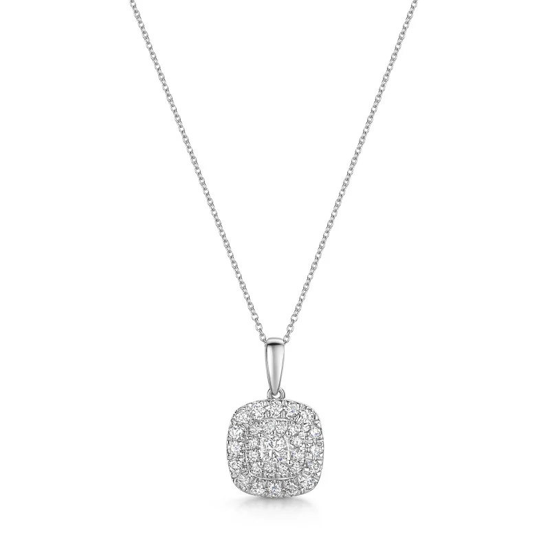 Platinum 0.50ct Princess Cut Diamond Double Halo Pendant