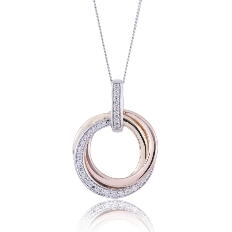 9ct 3 Colour Gold Brilliant Cut 0.20ct Diamond Circle Pendant