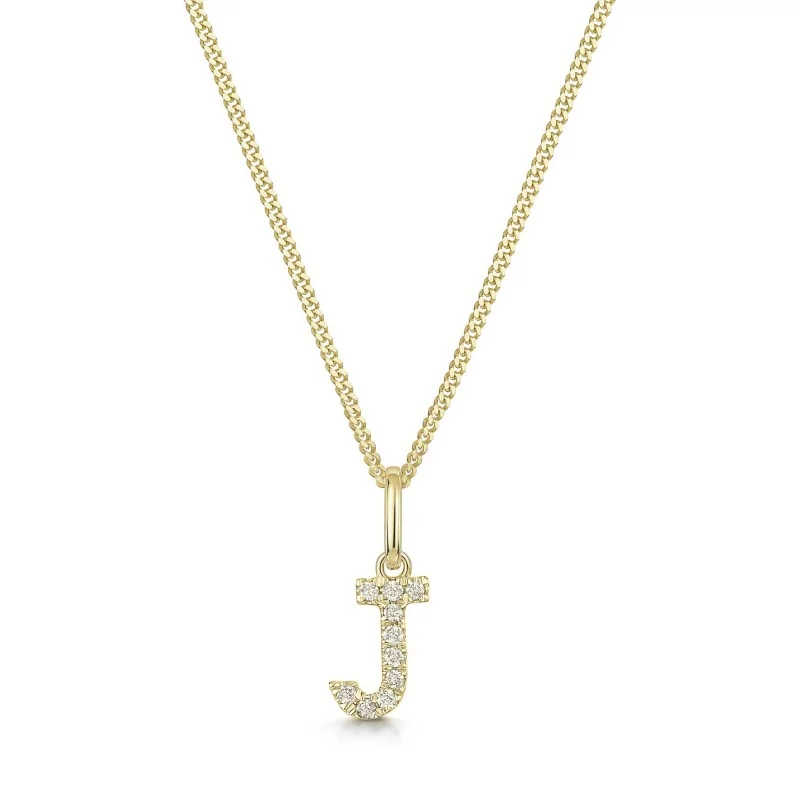 9ct Yellow Gold Round Brilliant 0.05ct Diamond Initial J Pendant